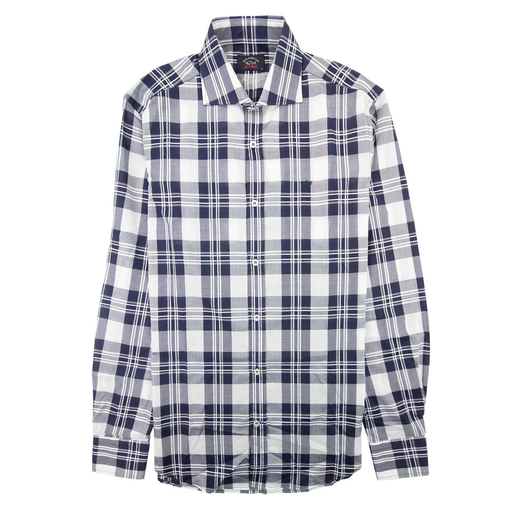 Paul And Shark Cotton Twill Sport Shirt Blue Tartan