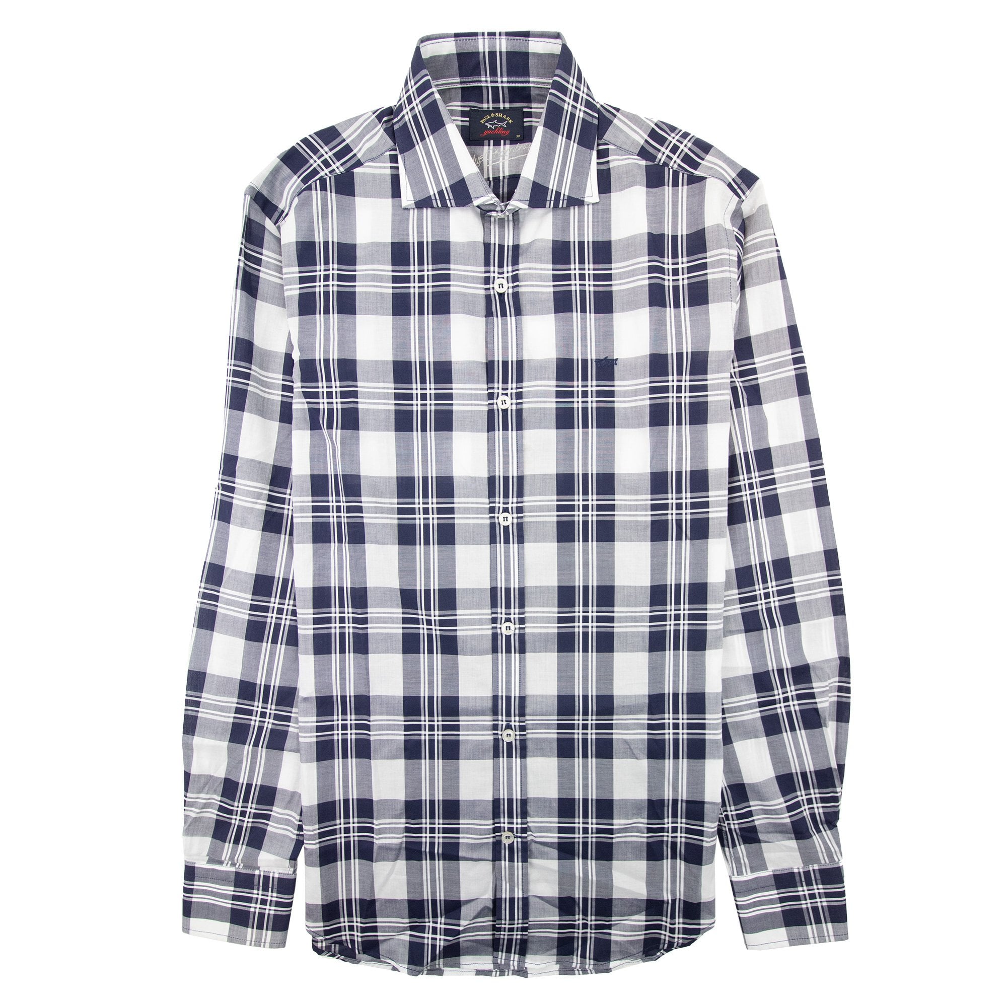 Paul And Shark Cotton Twill Sport Shirt Blue Tartan