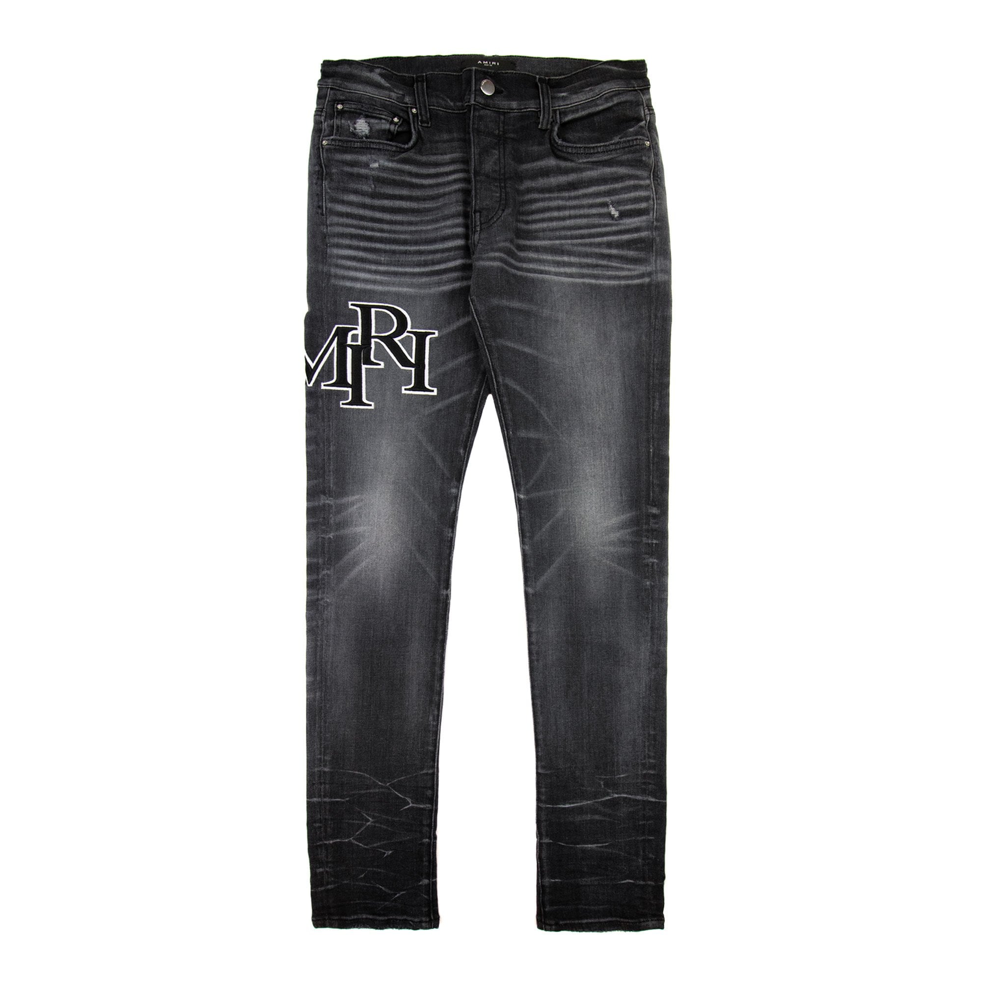 Amiri Staggered Embroidered Logo Jeans Storm Grey