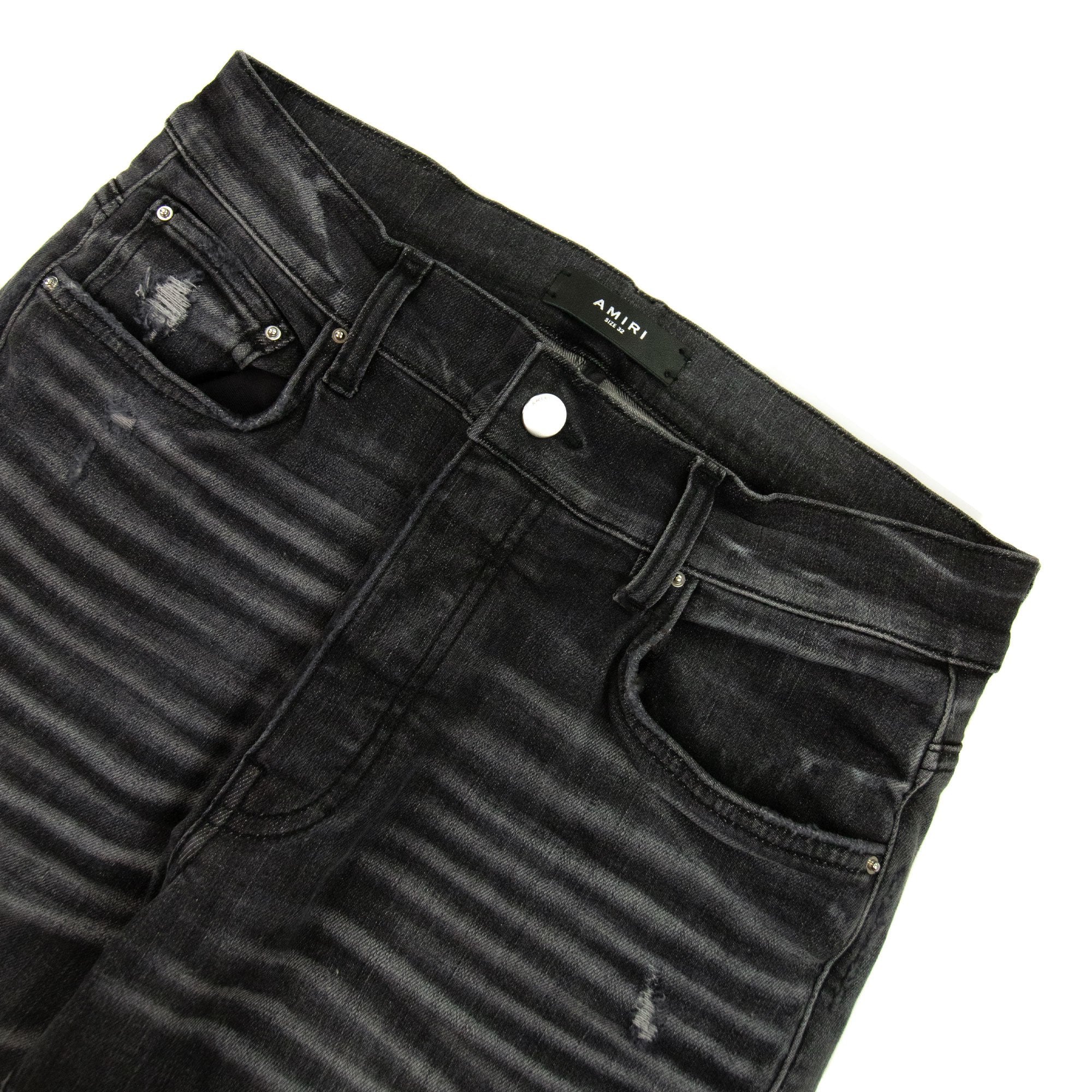 Amiri Staggered Embroidered Logo Jeans Storm Grey
