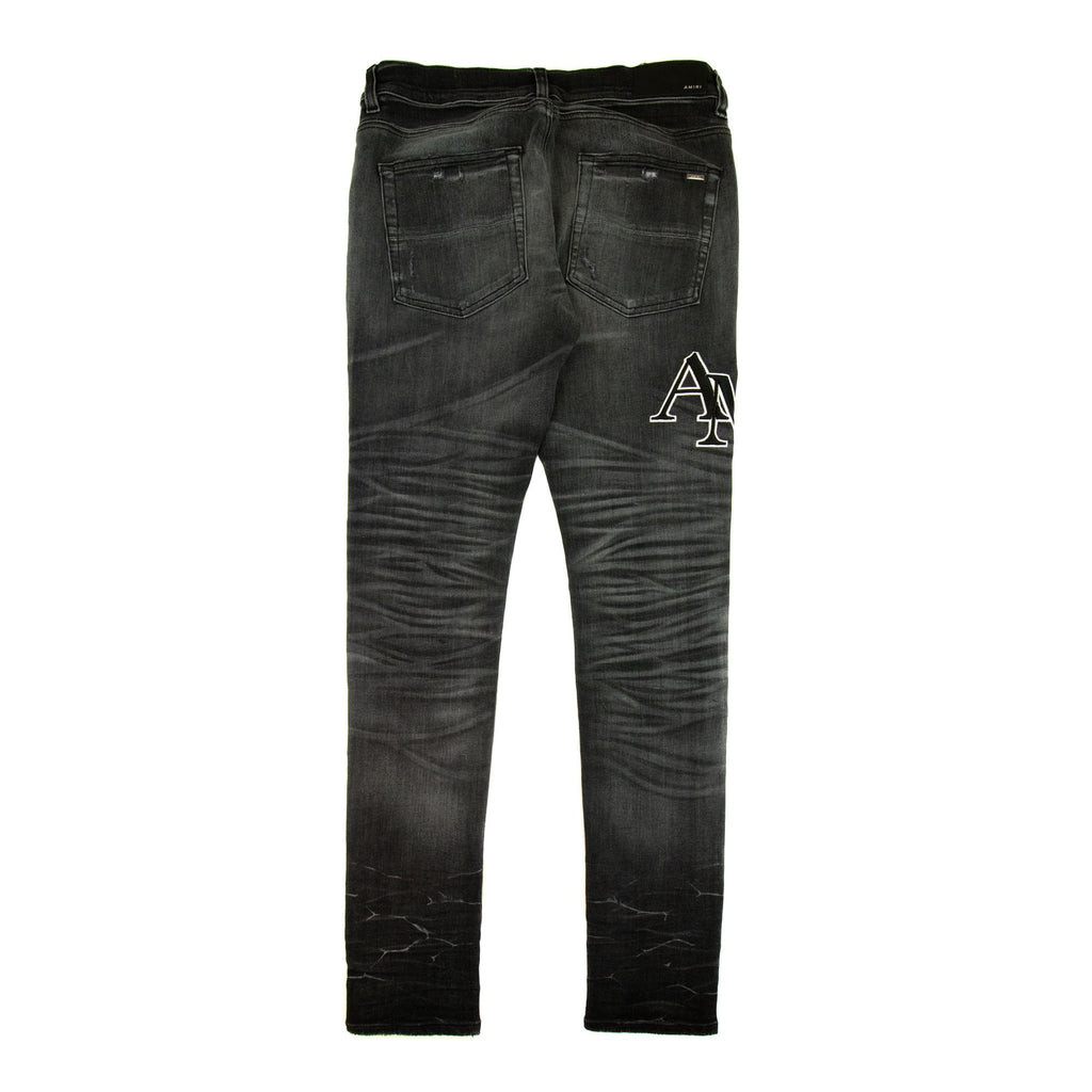 Amiri Staggered Embroidered Logo Jeans Storm Grey