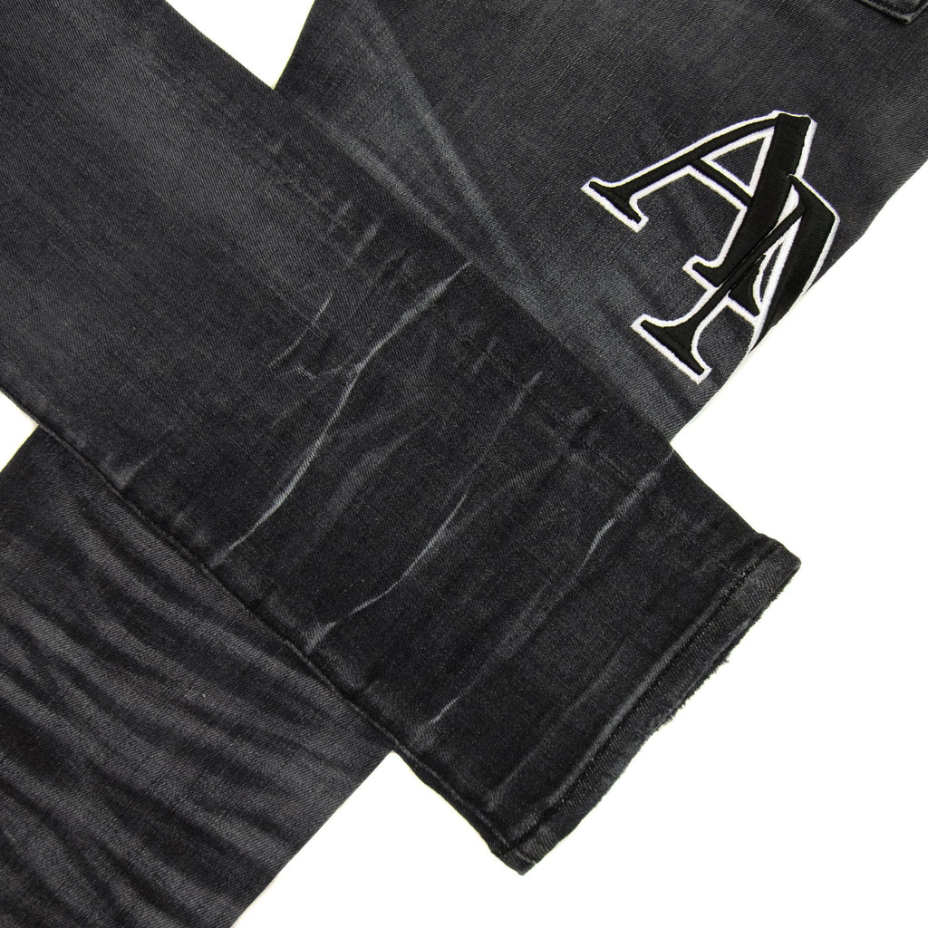 Amiri Staggered Embroidered Logo Jeans Storm Grey