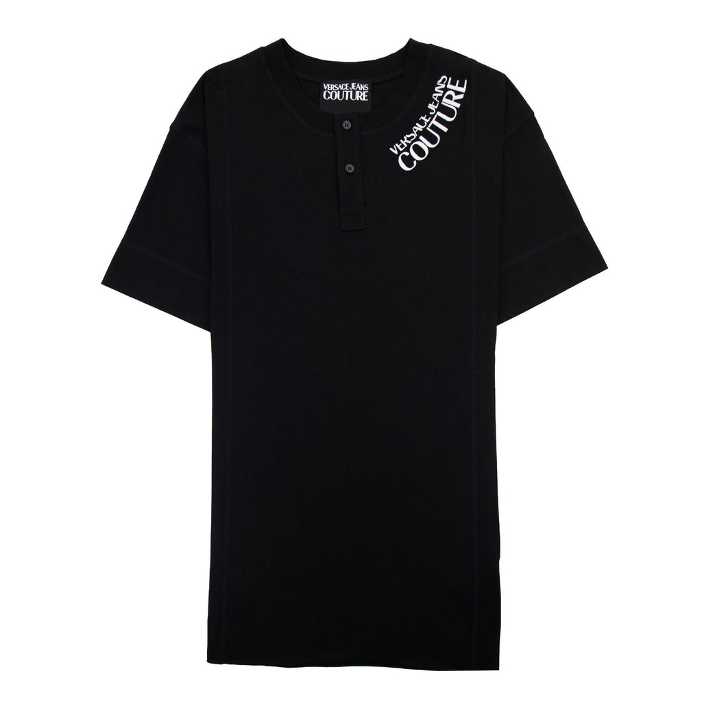 Versace Jeans Couture Embroidered Logo Button Crewneck T Shirt Black