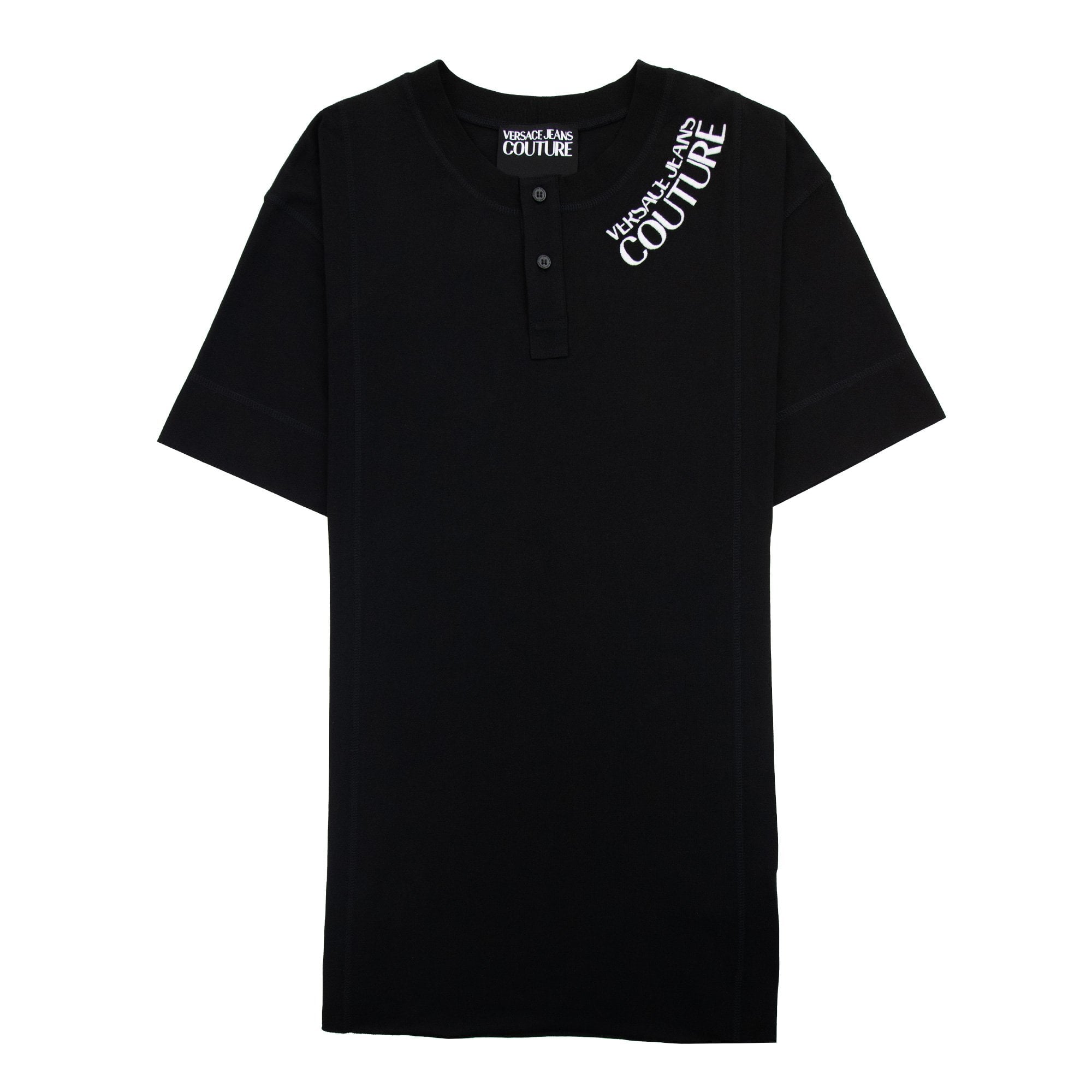 Versace Jeans Couture Embroidered Logo Button Crewneck T Shirt Black