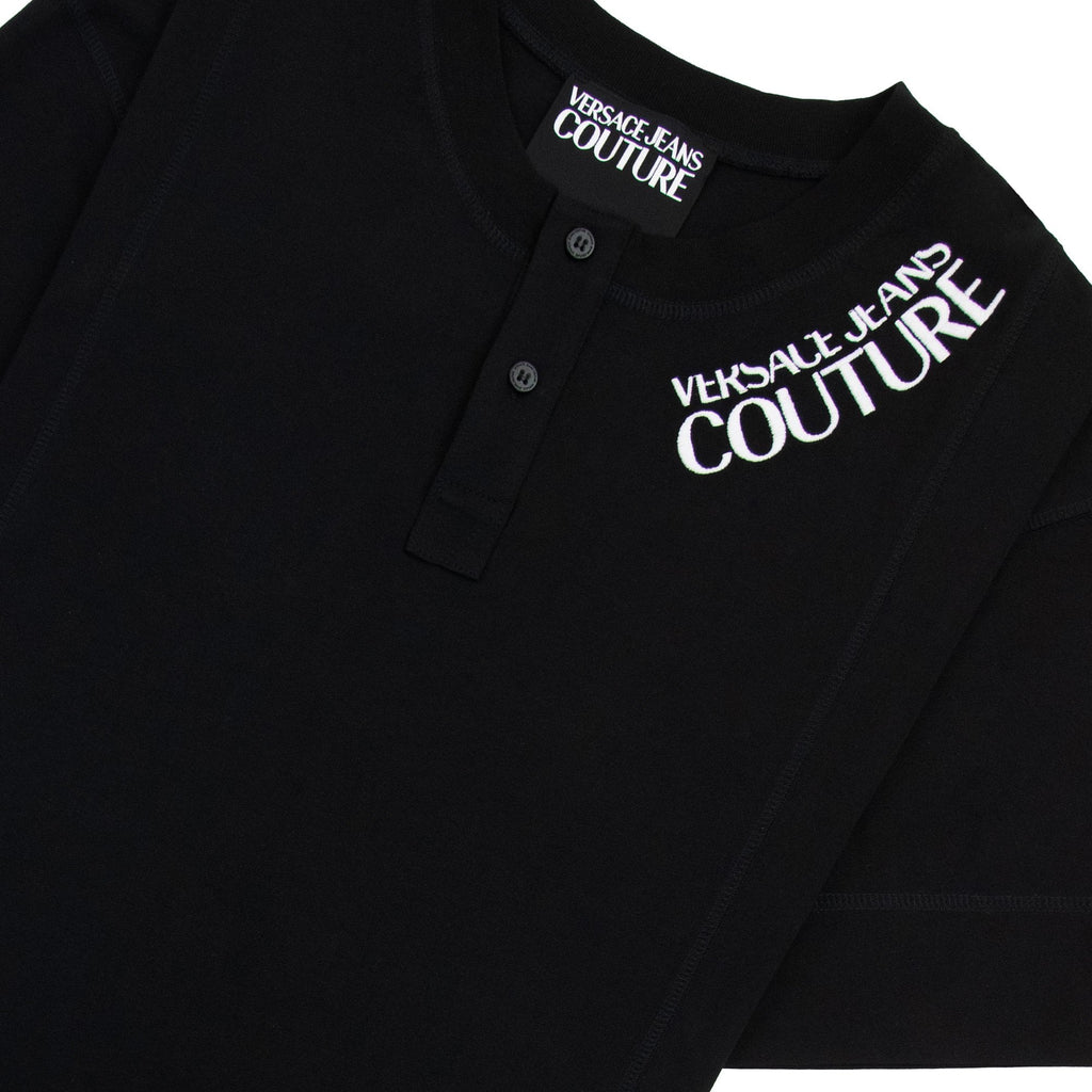 Versace Jeans Couture Embroidered Logo Button Crewneck T Shirt Black