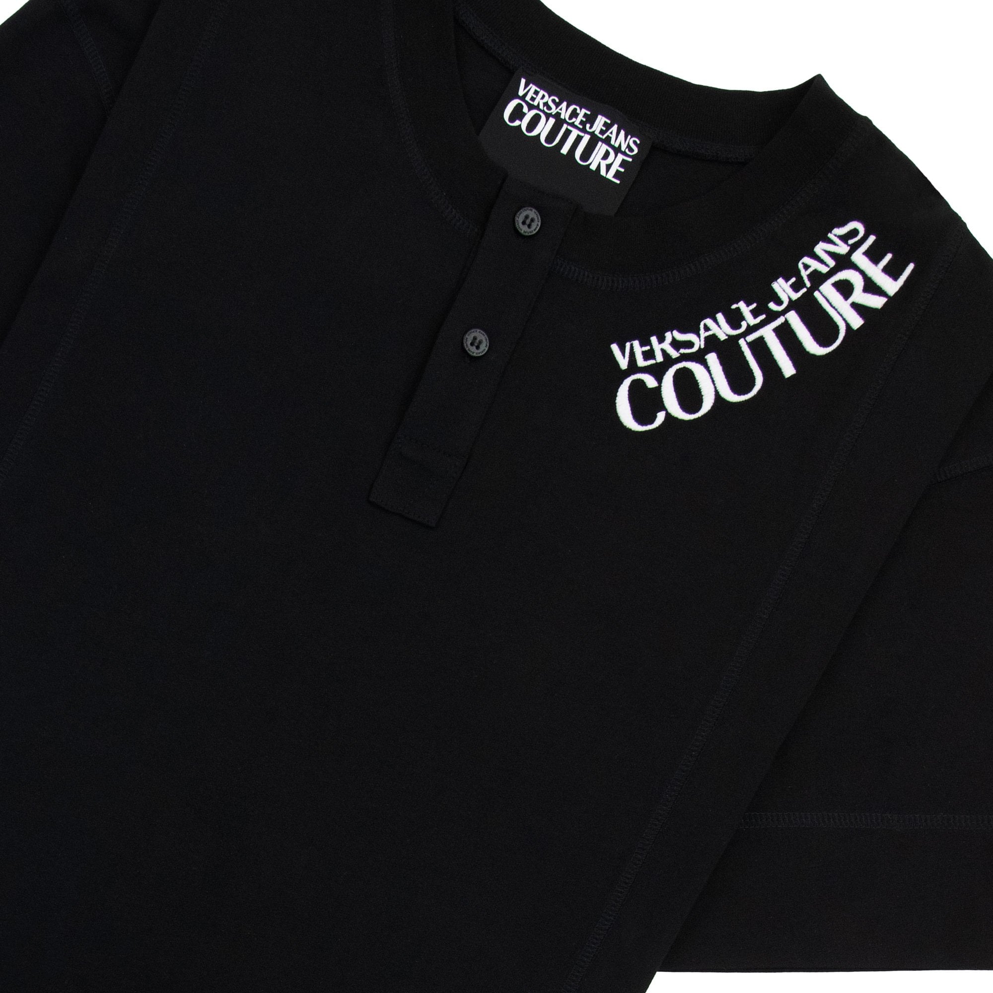 Versace Jeans Couture Embroidered Logo Button Crewneck T Shirt Black