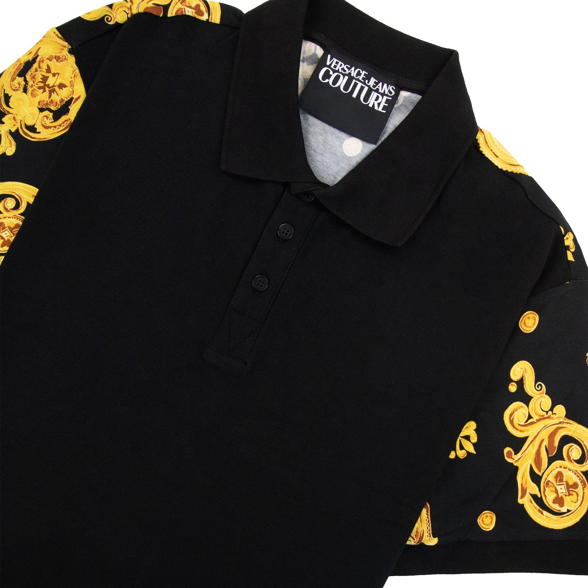 Versace Jeans Couture Baroque Print Ss Polo Shirt Black