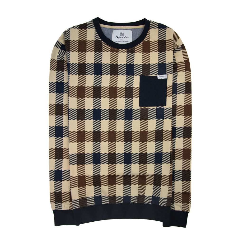 Aquascutum Active Macro Check Crewneck Sweatshirt Navy 11