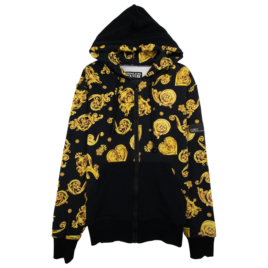 Versace Jeans Couture All Over Printed Brocade Zip Up Hoodie Black