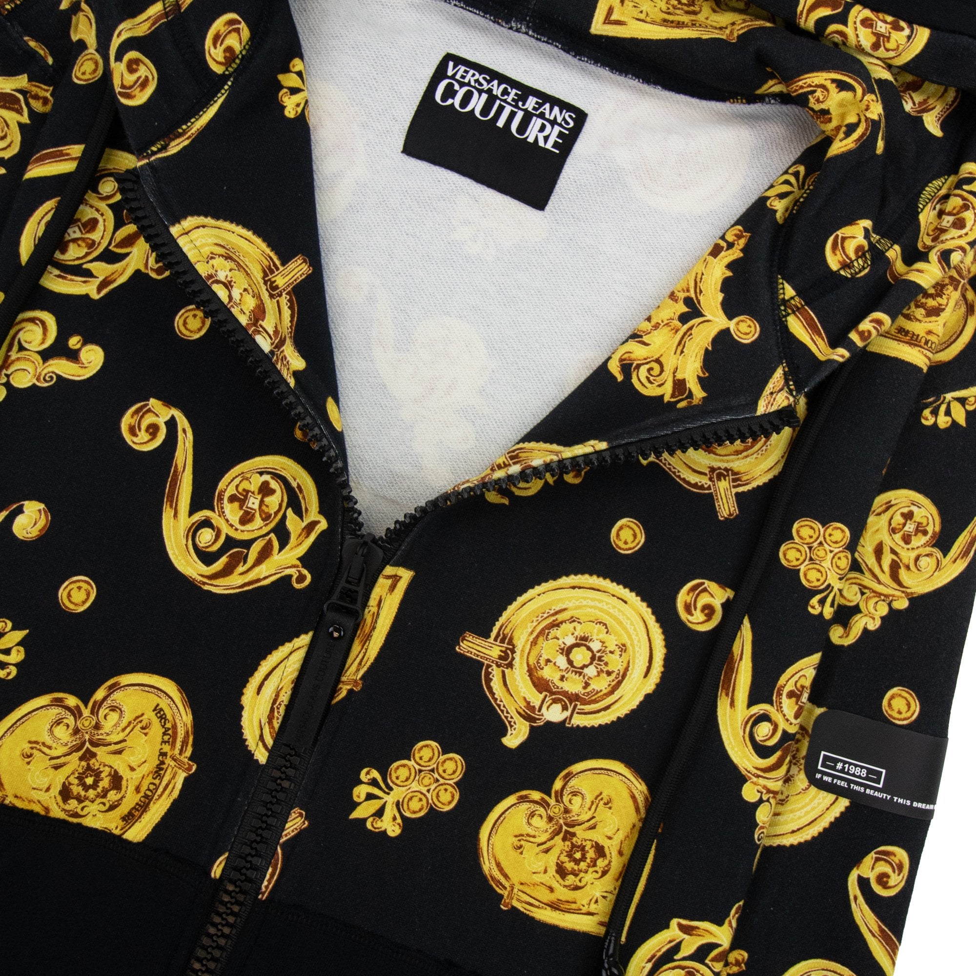 Versace Jeans Couture All Over Printed Brocade Zip Up Hoodie Black