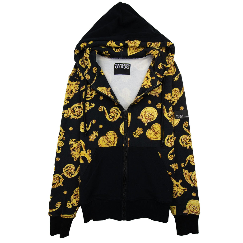 Versace Jeans Couture All Over Printed Brocade Zip Up Hoodie Black