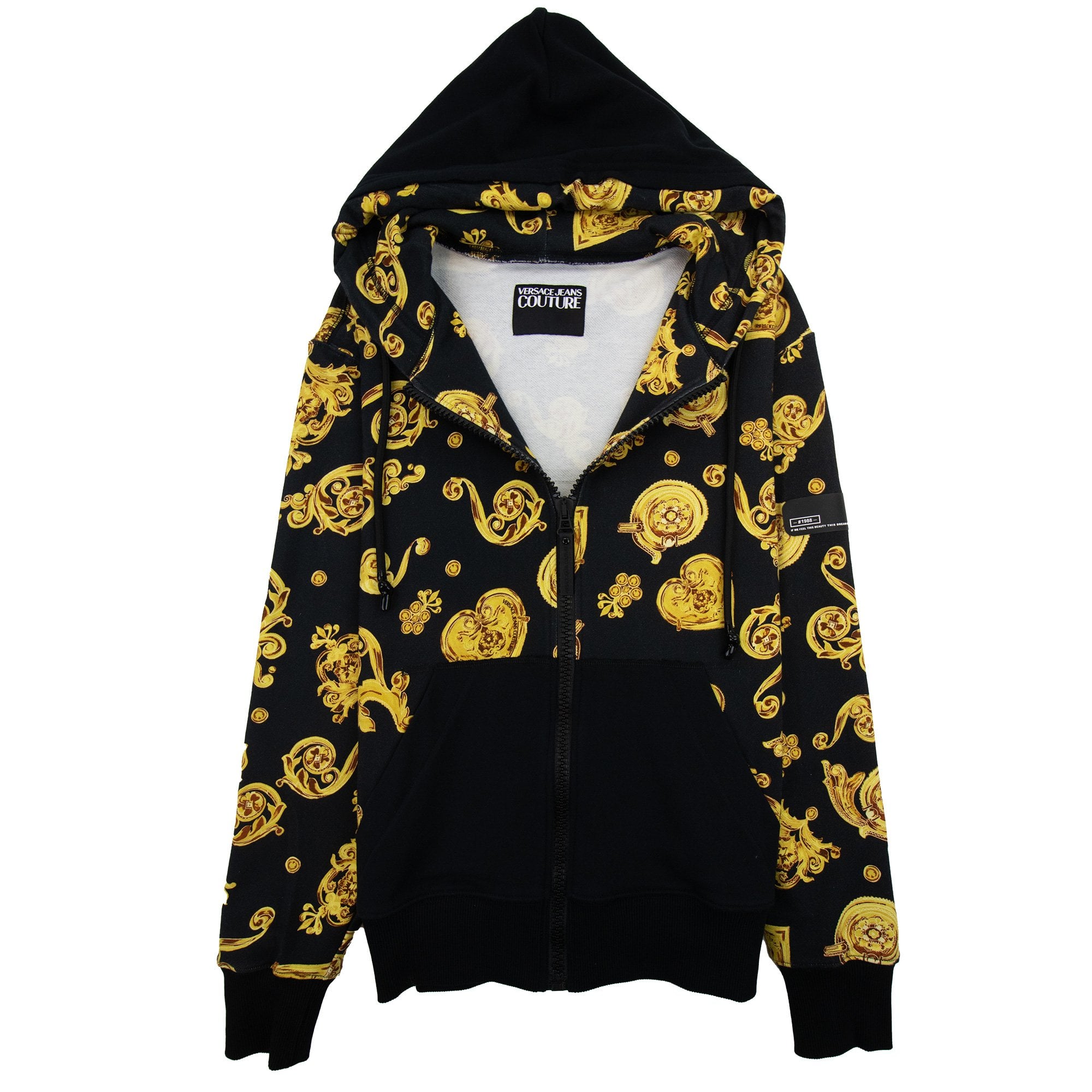 Versace Jeans Couture All Over Printed Brocade Zip Up Hoodie Black