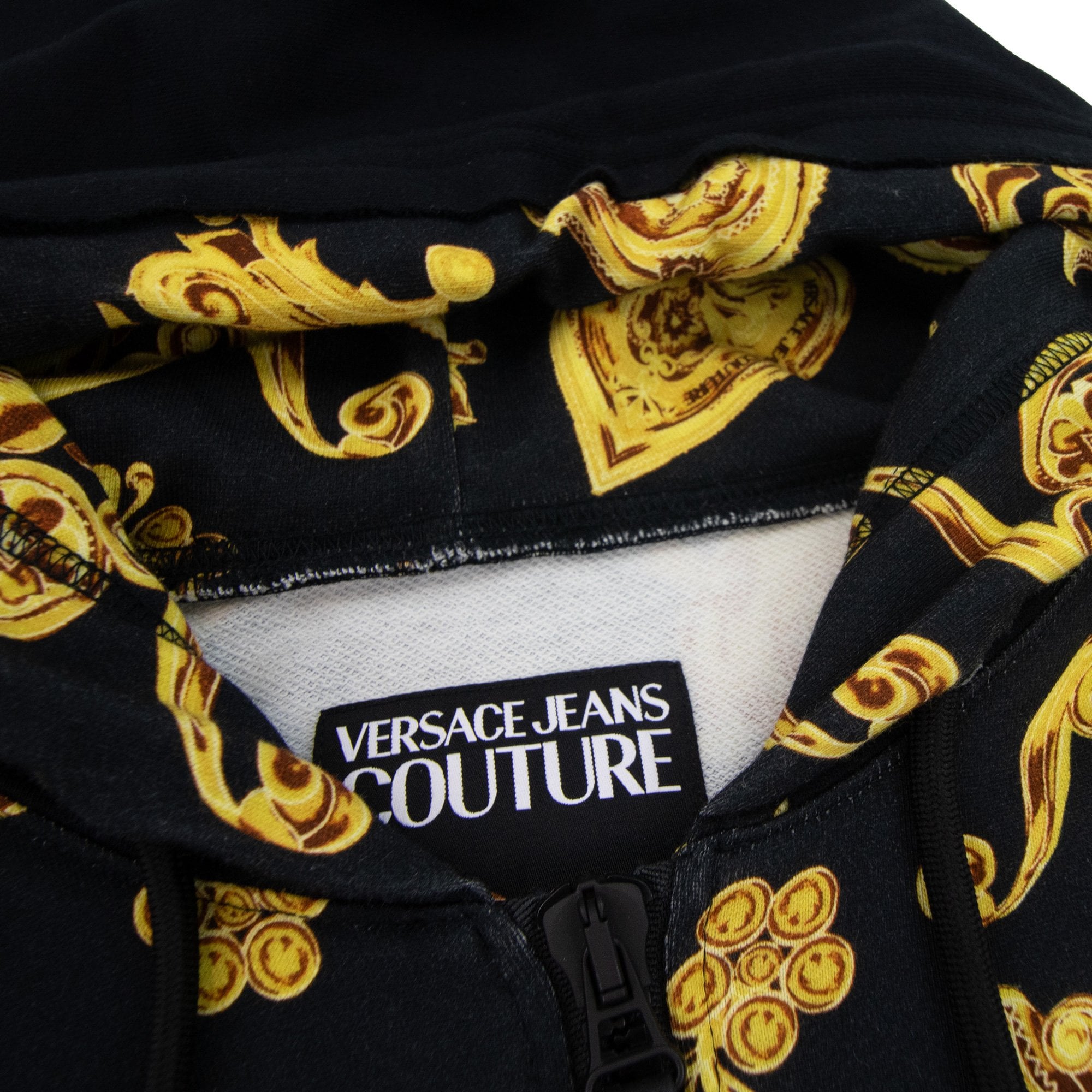 Versace Jeans Couture All Over Printed Brocade Zip Up Hoodie Black