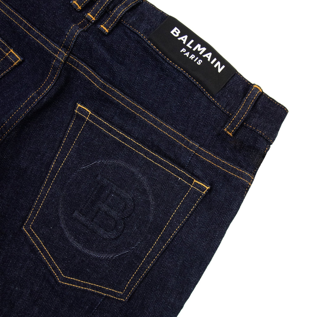 Balmain Logo Embossed Panel Jeans Denim