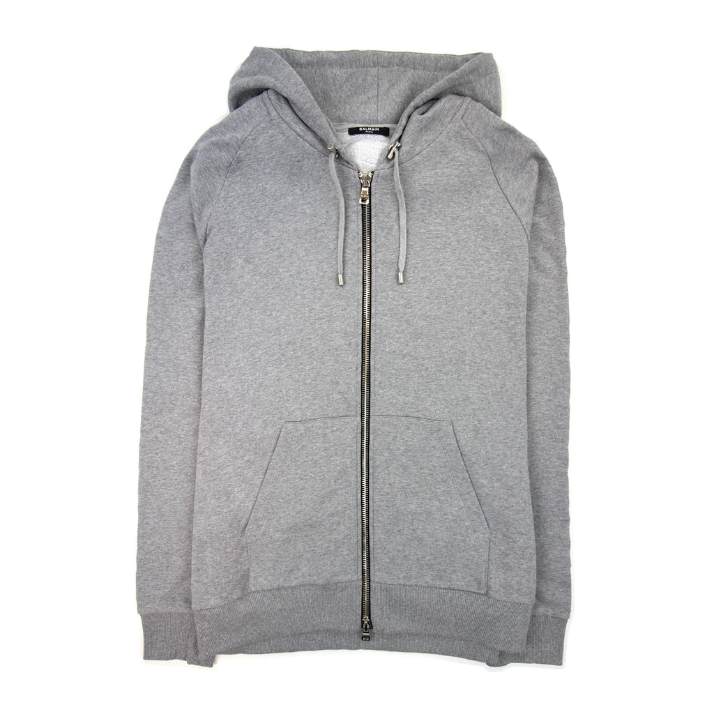 Balmain Embossed Logo Zip Hoody Grey