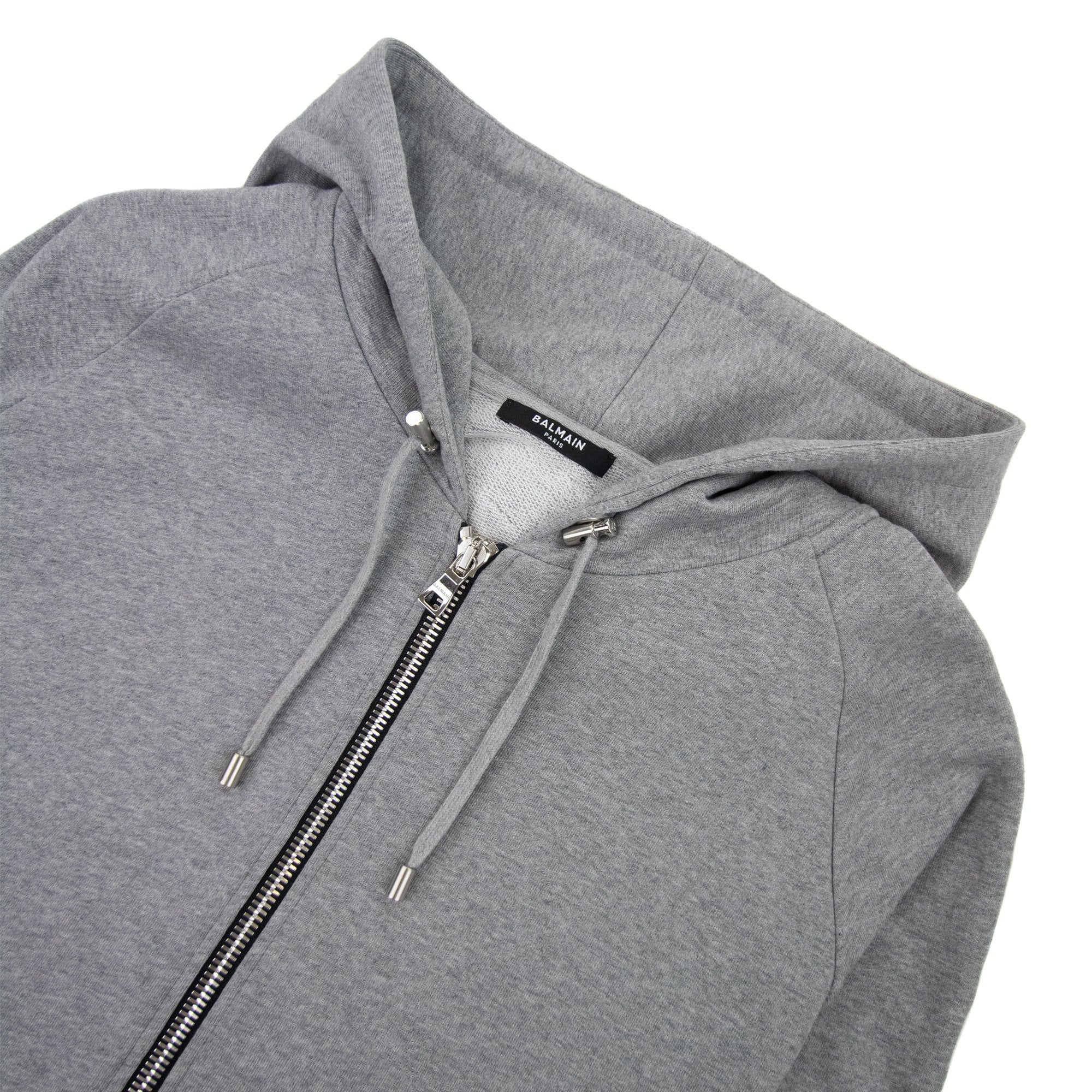Balmain Embossed Logo Zip Hoody Grey