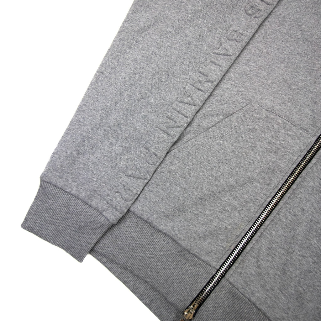 Balmain Embossed Logo Zip Hoody Grey