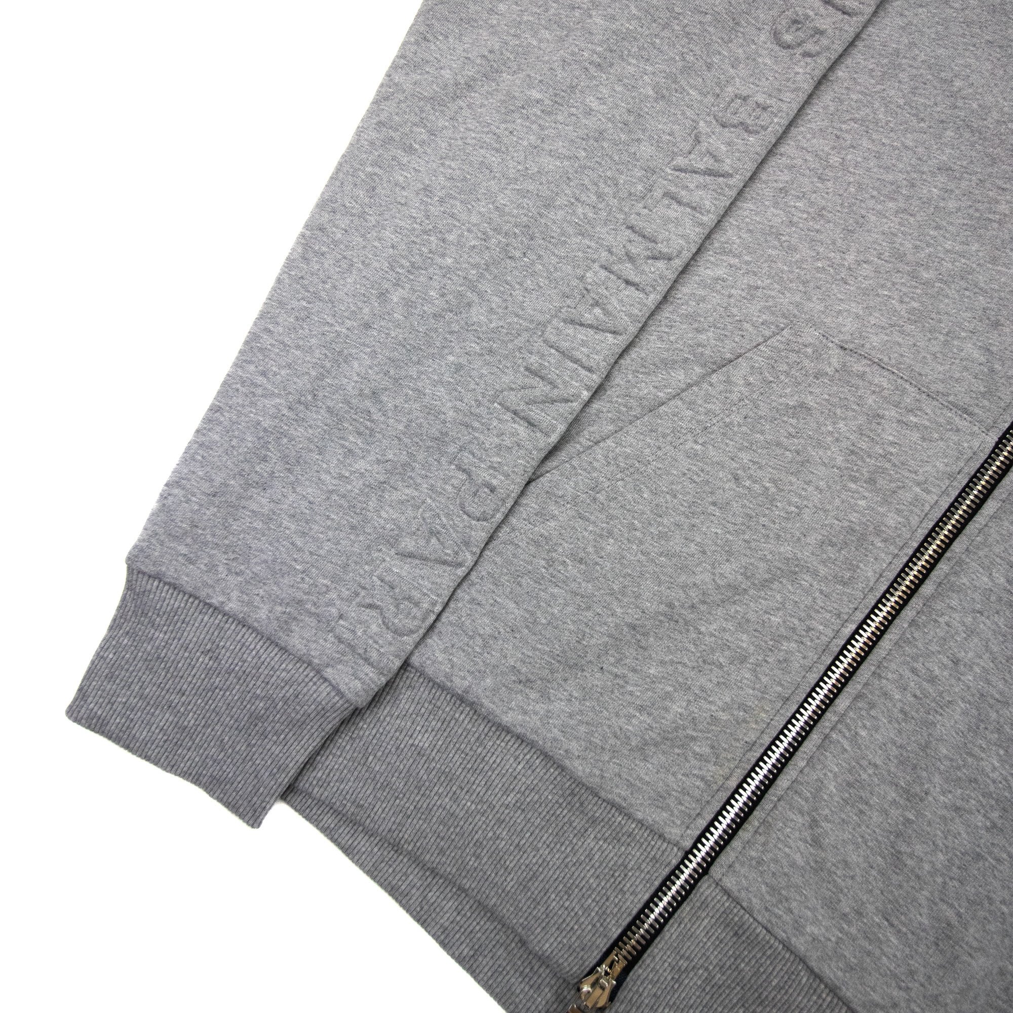 Balmain Embossed Logo Zip Hoody Grey