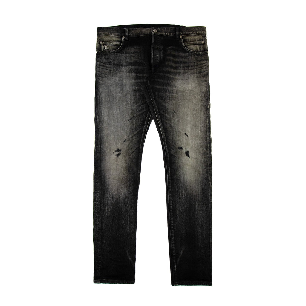 Balmain Distressed Slim Selvedge Jeans Black