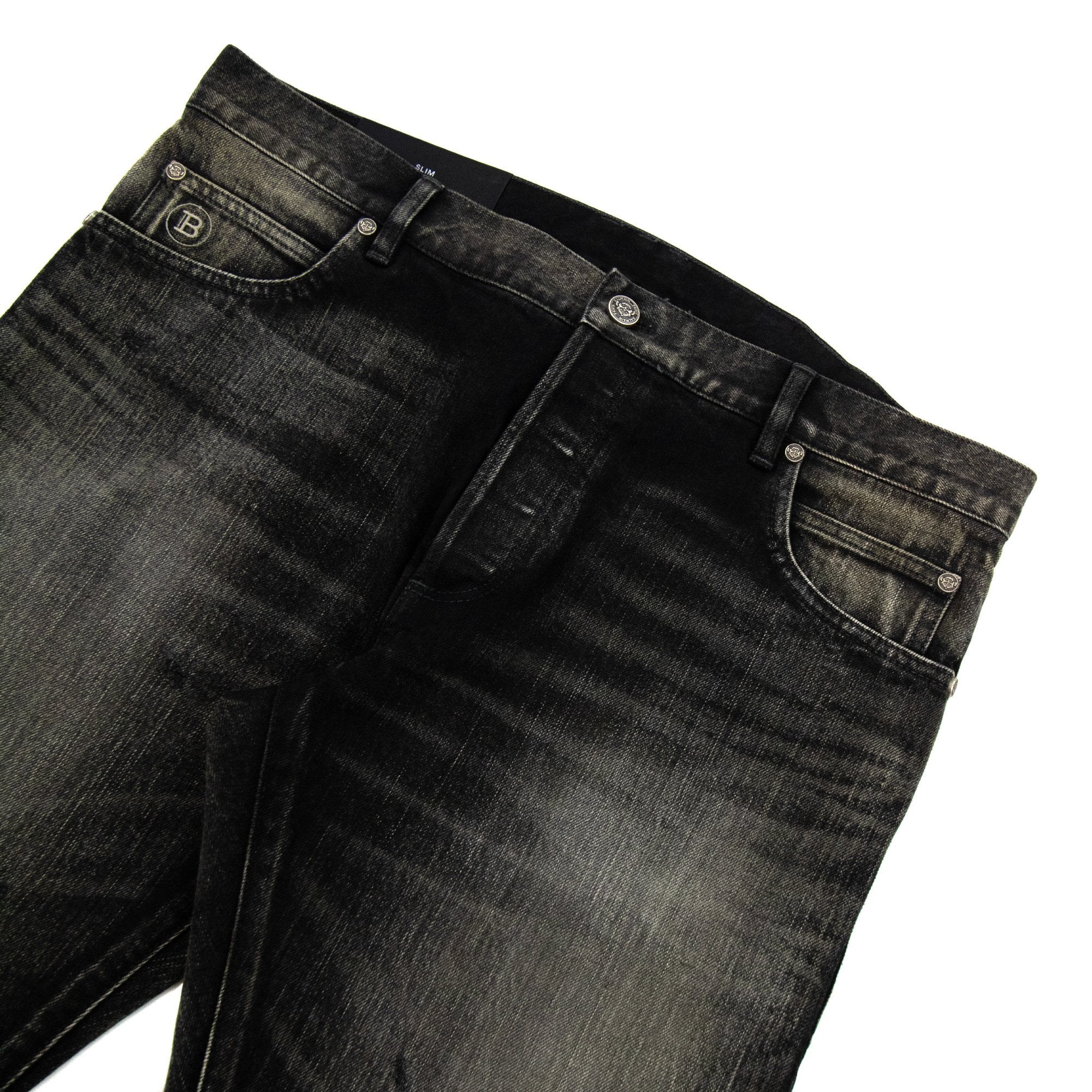 Balmain Distressed Slim Selvedge Jeans Black