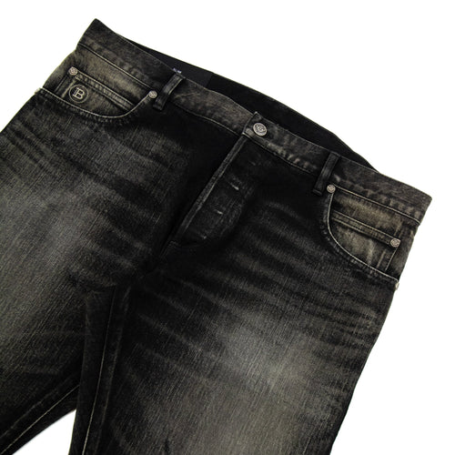 Balmain Distressed Slim Selvedge Jeans Black