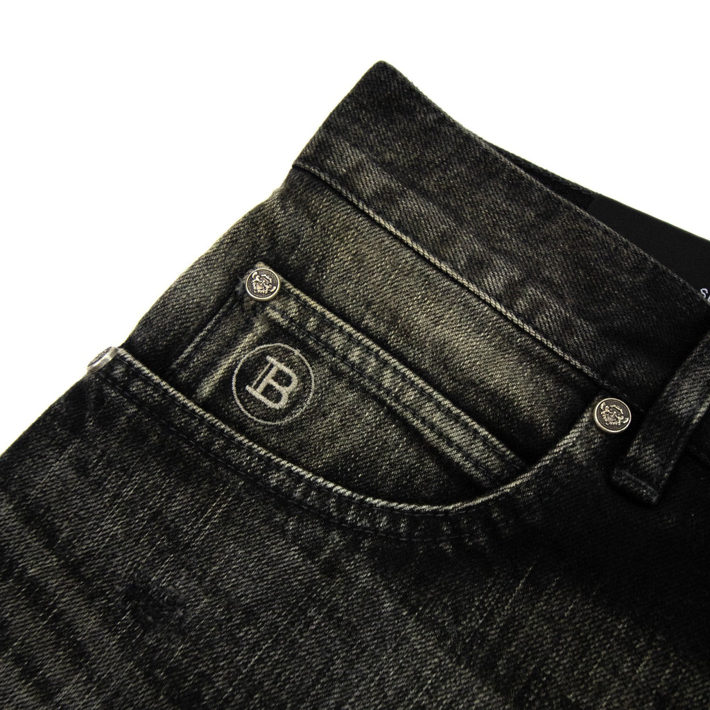 Balmain Distressed Slim Selvedge Jeans Black
