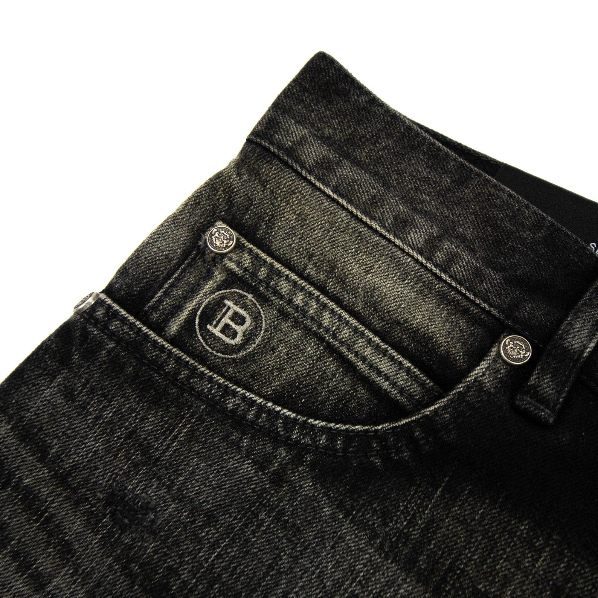 Balmain Distressed Slim Selvedge Jeans Black