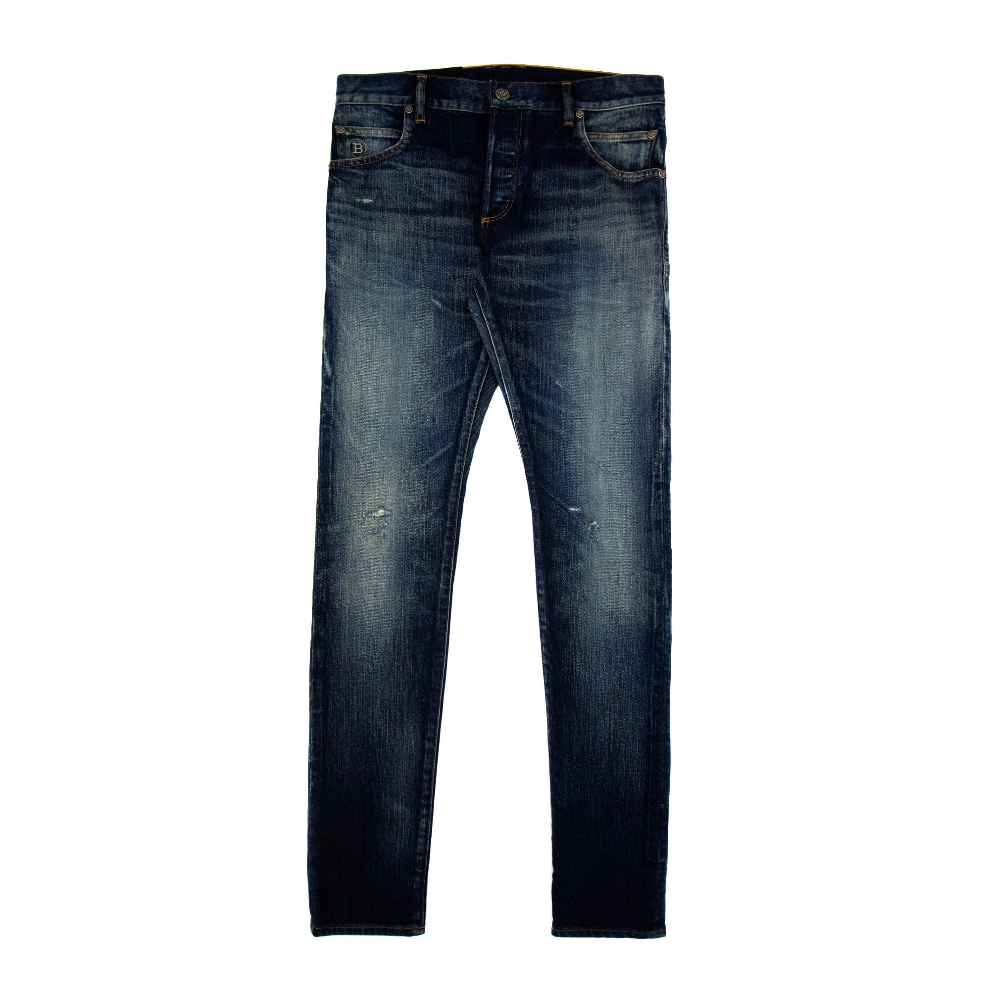 Balmain Distressed Slim Selvedge Jean Denim
