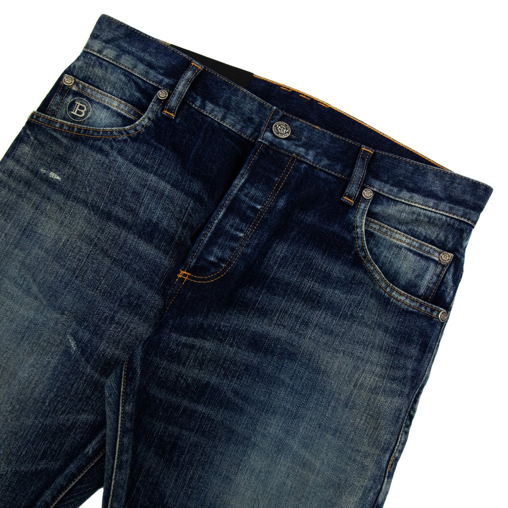 Balmain Distressed Slim Selvedge Jean Denim