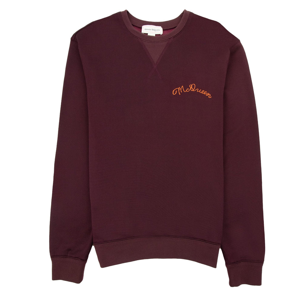 Alexander Mcqueen Embroidered Logo Crewneck Sweatshirt Burgundy