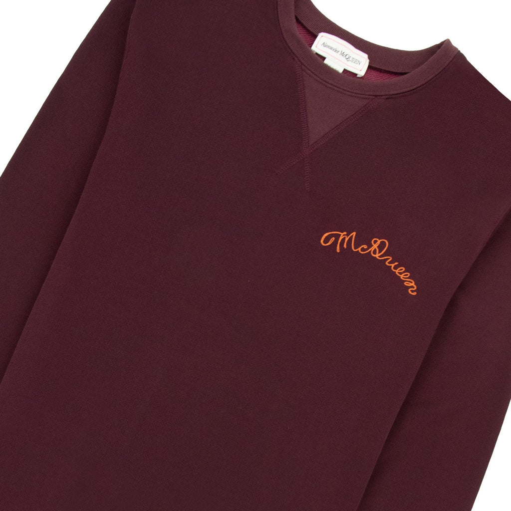 Alexander Mcqueen Embroidered Logo Crewneck Sweatshirt Burgundy