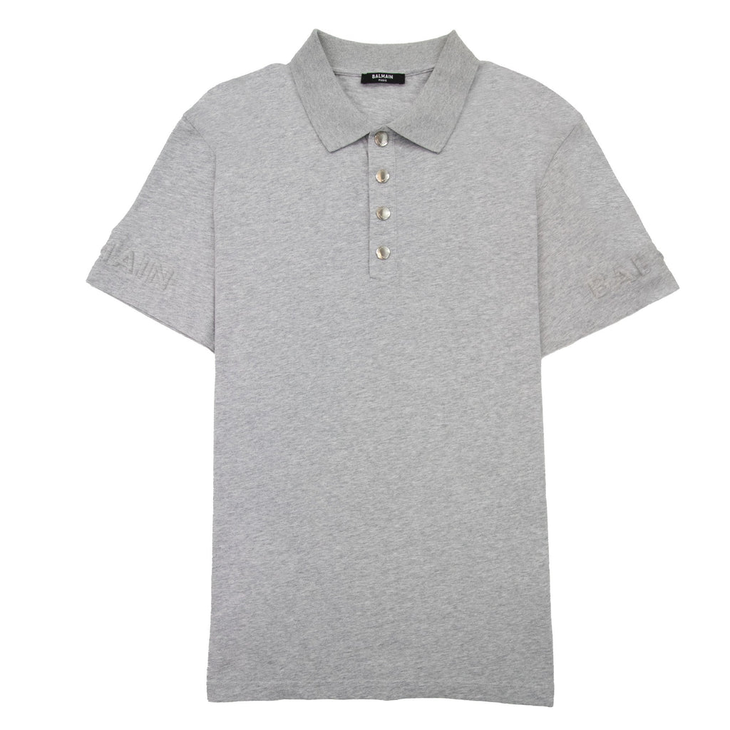 Balmain Embossed Logo Stud Botton Polo Grey