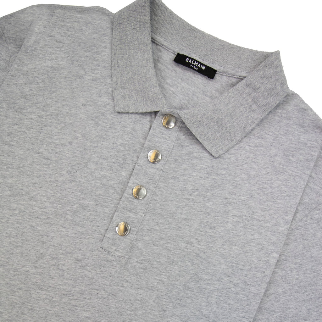 Balmain Embossed Logo Stud Botton Polo Grey