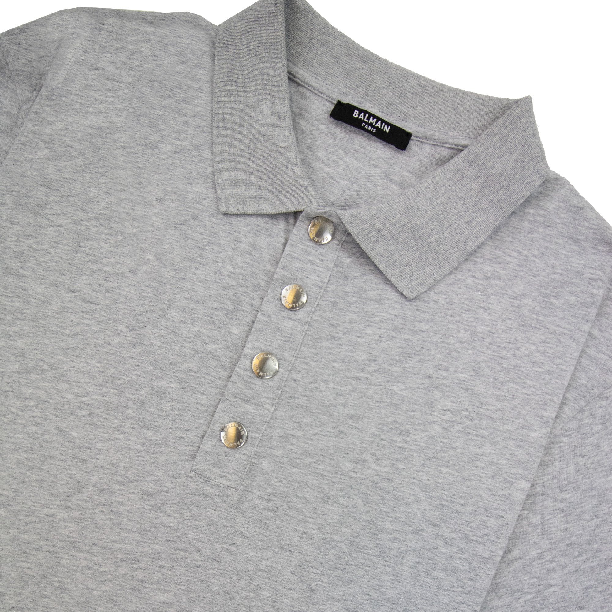 Balmain Embossed Logo Stud Botton Polo Grey