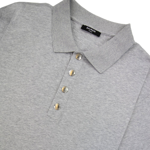 Balmain Embossed Logo Stud Botton Polo Grey