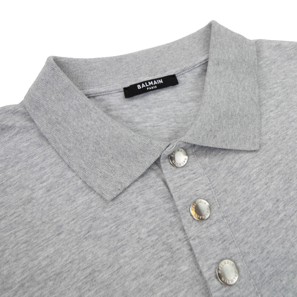 Balmain Embossed Logo Stud Botton Polo Grey