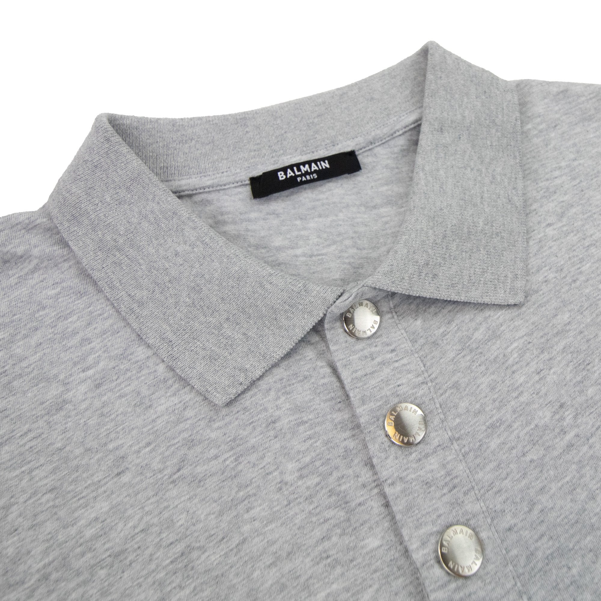 Balmain Embossed Logo Stud Botton Polo Grey
