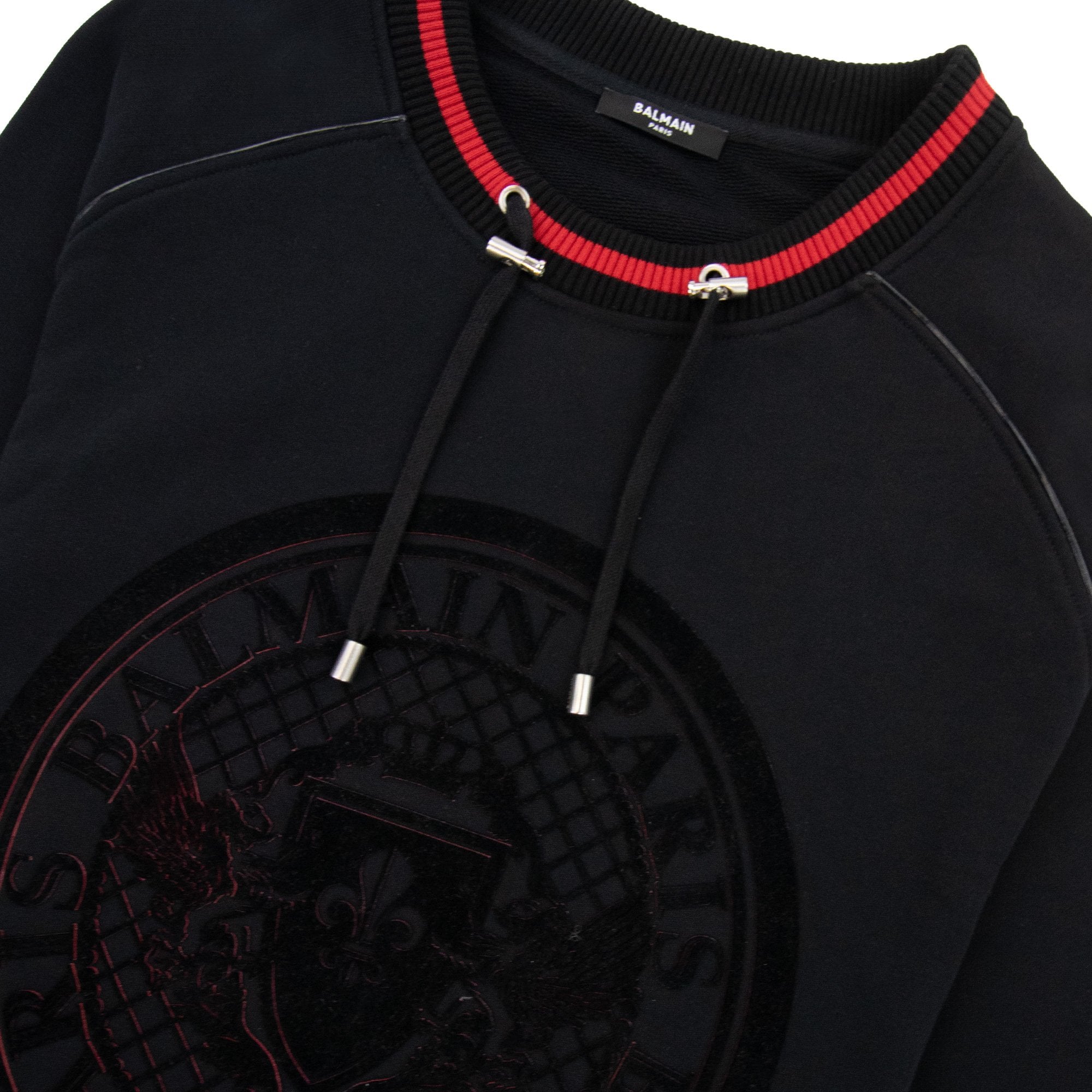 Balmain Drawstring Neck Embossed Logo Jumper Black & Red