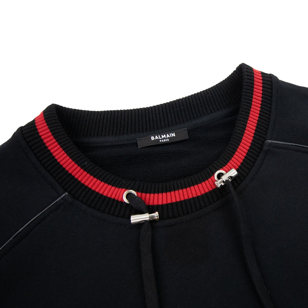 Balmain Drawstring Neck Embossed Logo Jumper Black & Red