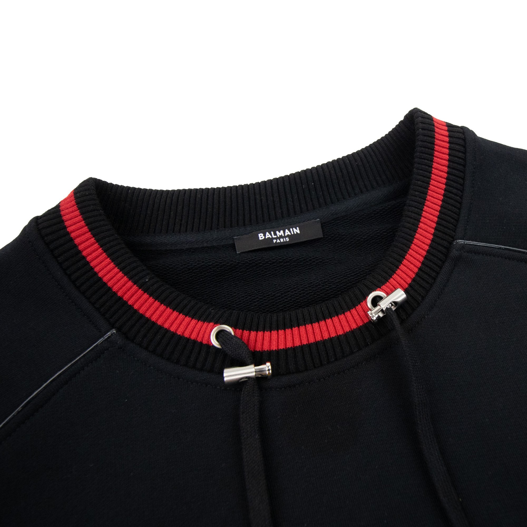 Balmain Drawstring Neck Embossed Logo Jumper Black & Red