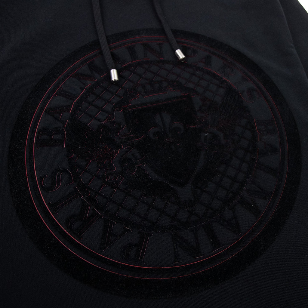 Balmain Drawstring Neck Embossed Logo Jumper Black & Red