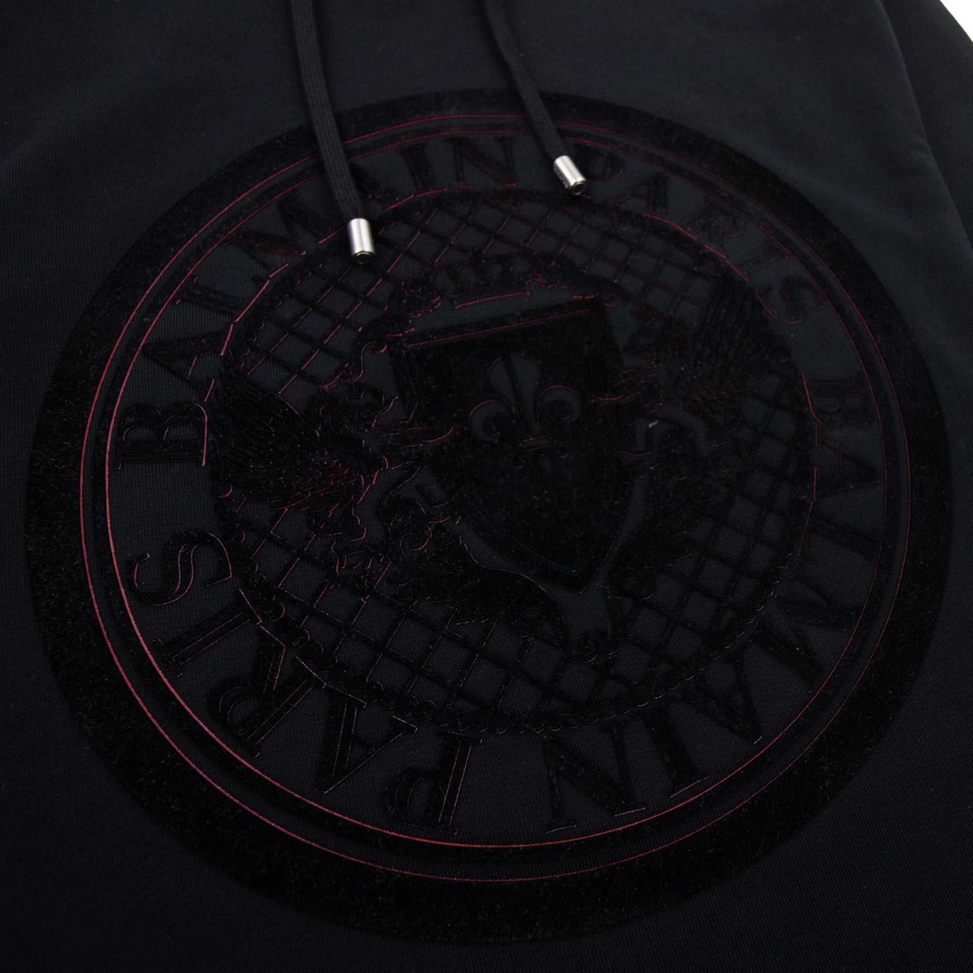 Balmain Drawstring Neck Embossed Logo Jumper Black & Red