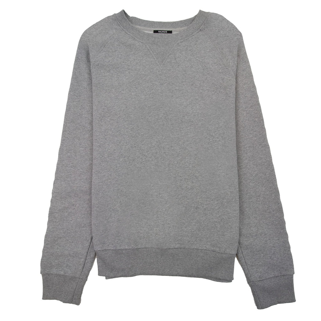 Balmain Logo Embossed Sleeve Crewneck Sweatshirt Grey