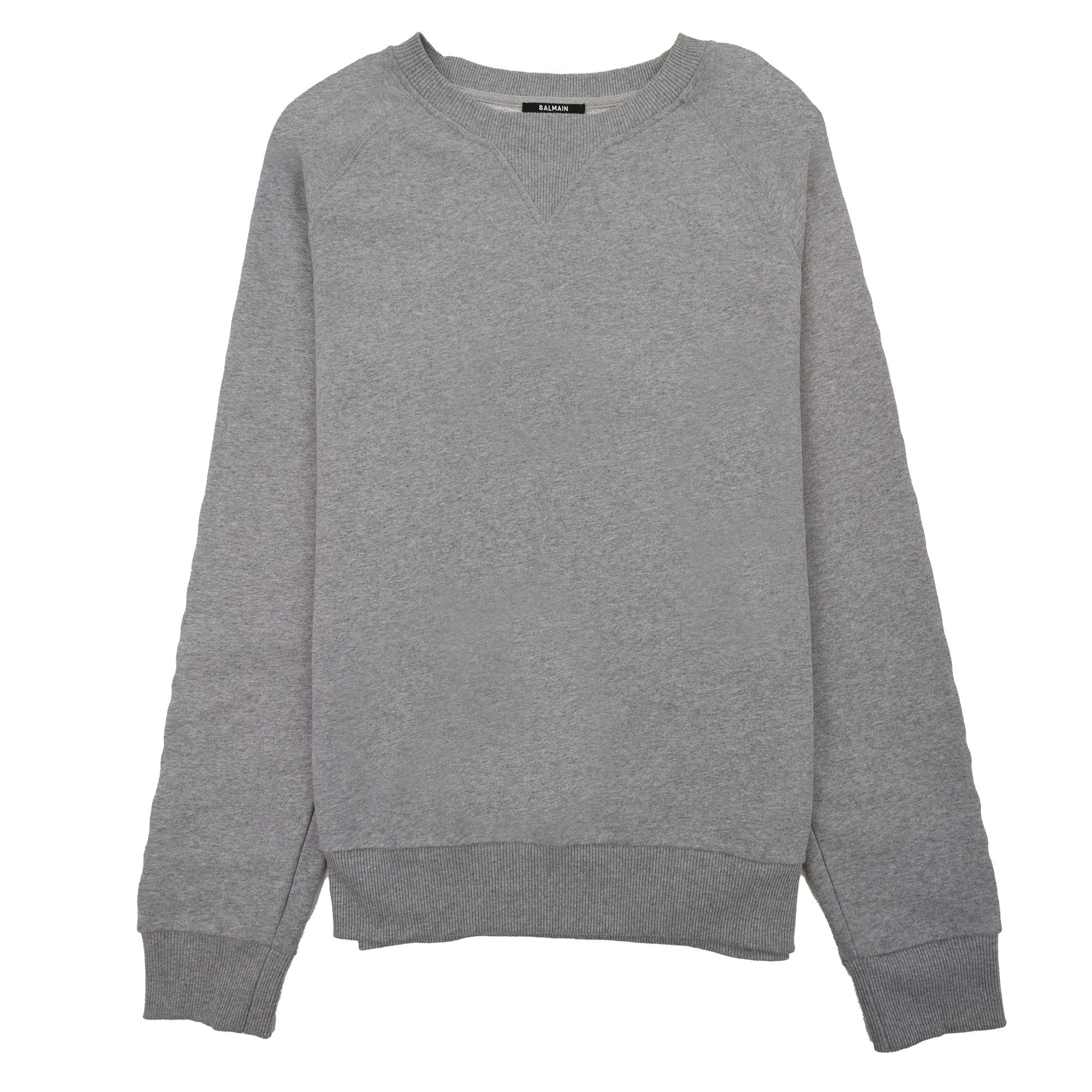 Balmain Logo Embossed Sleeve Crewneck Sweatshirt Grey