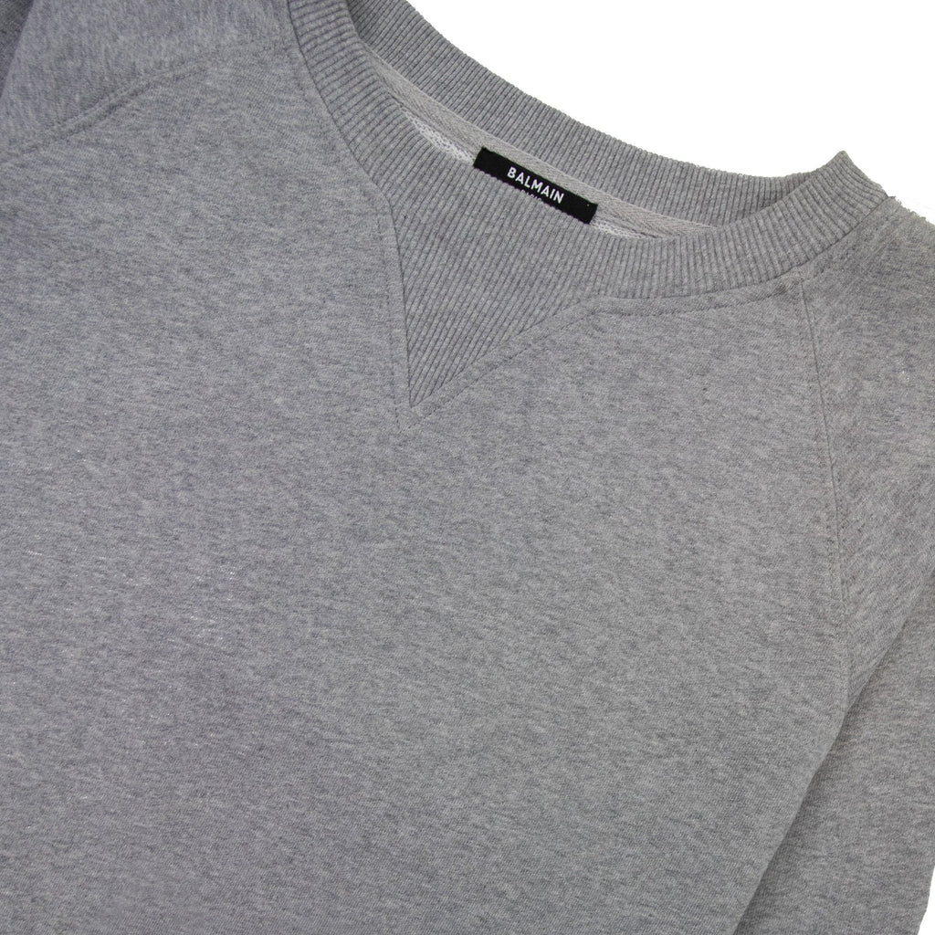 Balmain Logo Embossed Sleeve Crewneck Sweatshirt Grey