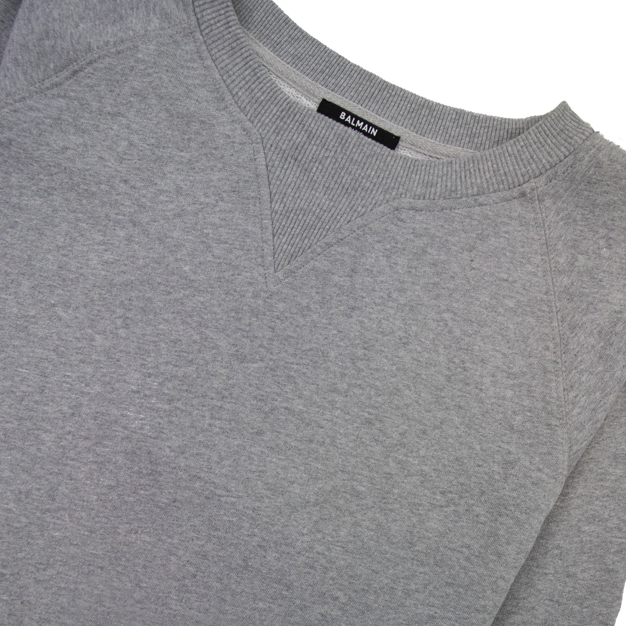 Balmain Logo Embossed Sleeve Crewneck Sweatshirt Grey
