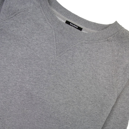 Balmain Logo Embossed Sleeve Crewneck Sweatshirt Grey