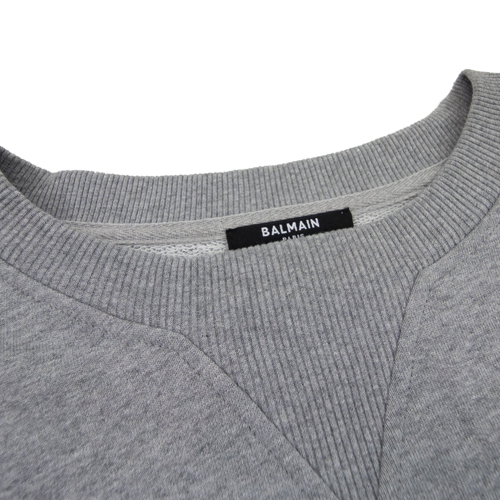 Balmain Logo Embossed Sleeve Crewneck Sweatshirt Grey