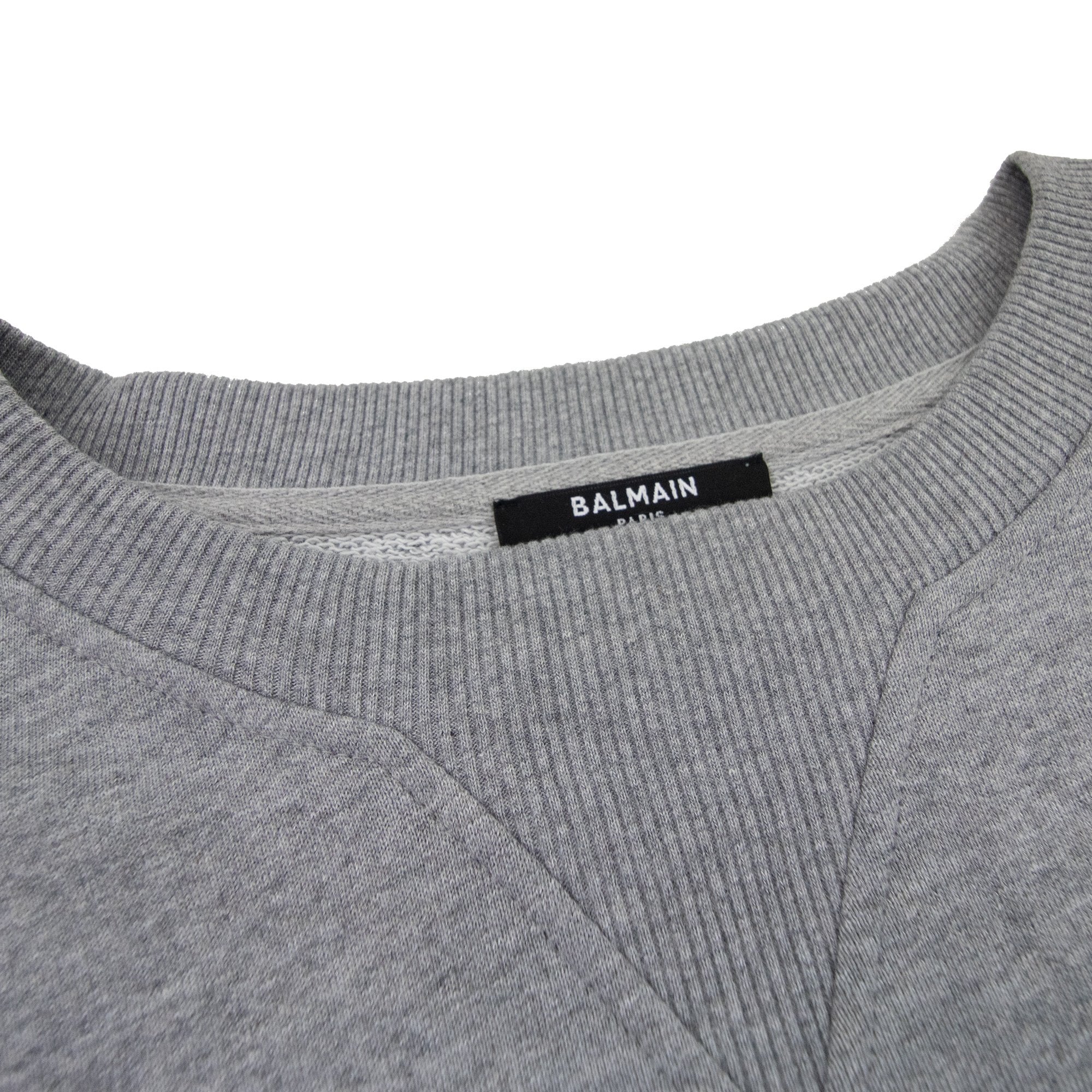 Balmain Logo Embossed Sleeve Crewneck Sweatshirt Grey