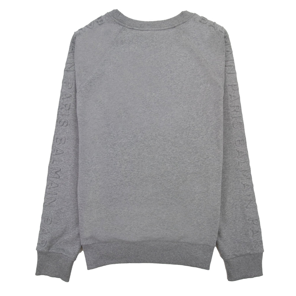 Balmain Logo Embossed Sleeve Crewneck Sweatshirt Grey